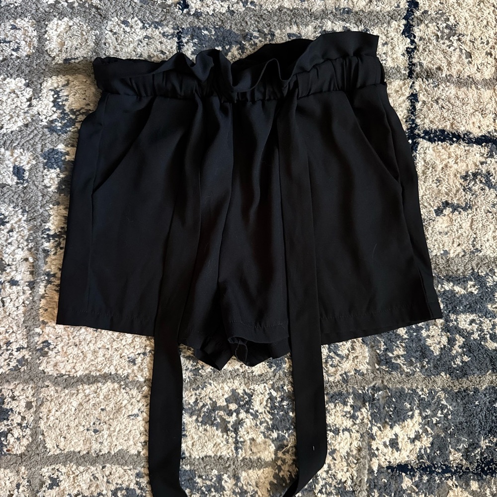 Black Paperbag Waist Women's Shorts